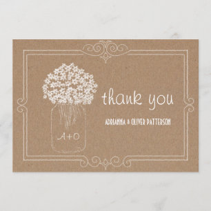 Rustikale Packpapier-Maurer-Glas-Blumen danken Dankeskarte