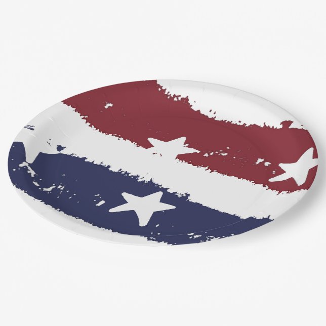 Rustikale Paint US Flagge Paper Teller (Schrägansicht)