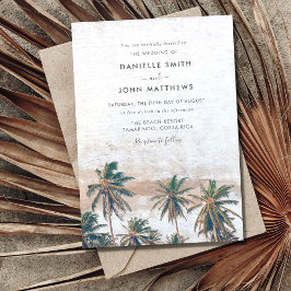 Rustikale Palm Tree Beach Hochzeit in Urlaubsort Einladung