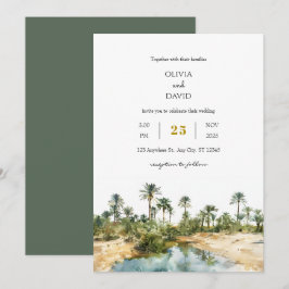 Rustikale Palmen Oase Aquarell Strand Hochzeit Einladung