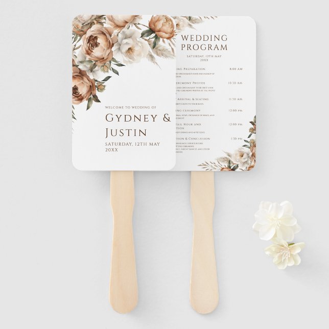 Rustikale Pampas-Blumen-Hochzeitsprogramme Fächer (Vorne und Hinten)