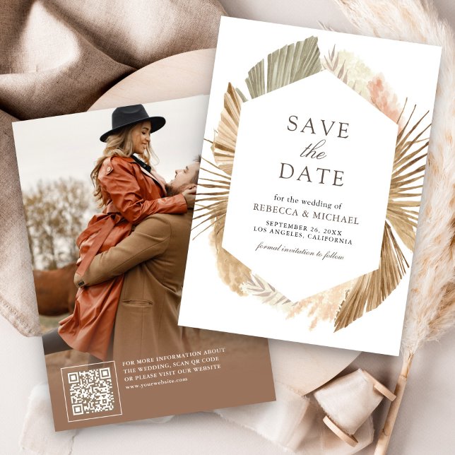 Rustikale Pampas Dried Palm Blätter Hochzeit Foto Save The Date (Von Creator hochgeladen)