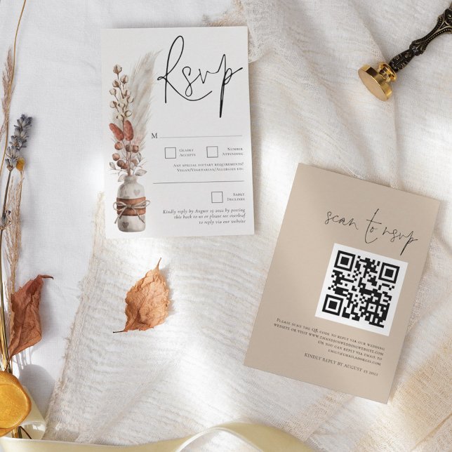 Rustikale Pampas Grasses QR Code Hochzeit RSVP Karte (Von Creator hochgeladen)