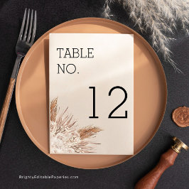 Rustikale Pampas Moderne Hochzeitskarte Tischnumme Mitteilungskarte