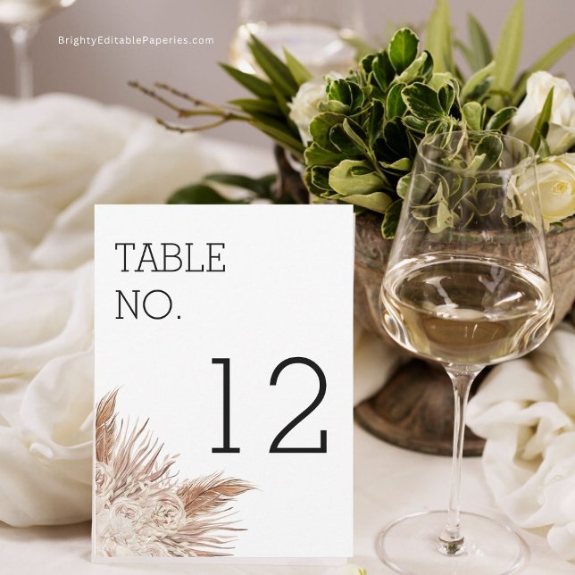 Rustikale Pampas Moderne Hochzeitskarte Tischnumme Mitteilungskarte (Personalize Your Reception with Rustic Table Numbers)
