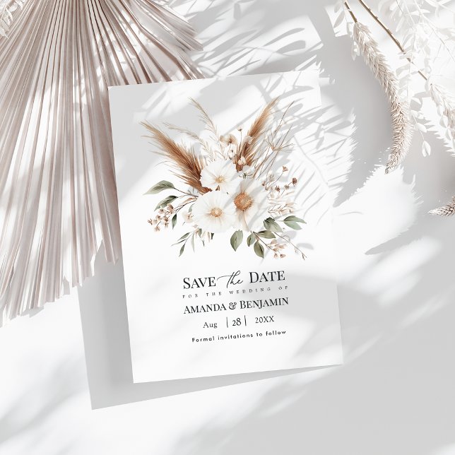 Rustikale Pampasgras Boho Boheme Hochzeit QR Code Save The Date (Rustic Pampas Grass Boho Bohemian Wedding QR Code Save The Date)
