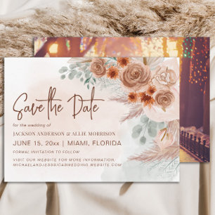 Rustikale Pampasgras-Terrakotta-Hochzeit Save The Date