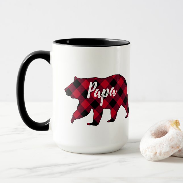 Rustikale Papa Bear Red Buffalo Karierte Tasse (Mit Donut)