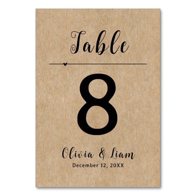 Rustikale Papierhochzeit Tischnummer (Vorderseite)