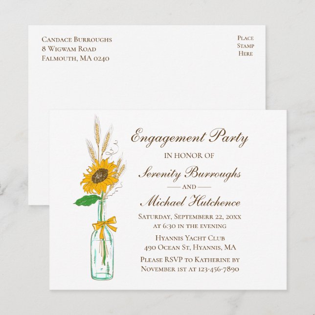 Rustikale Partnerschaft für Sonnenblumen Einladungspostkarte (Vorne/Hinten)