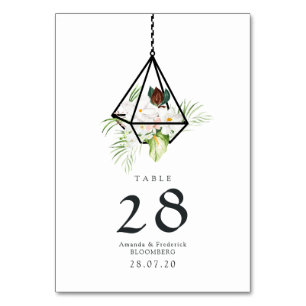 Rustikale Pastell-Blumen-Terrarium-Gartenhochzeit Tischnummer