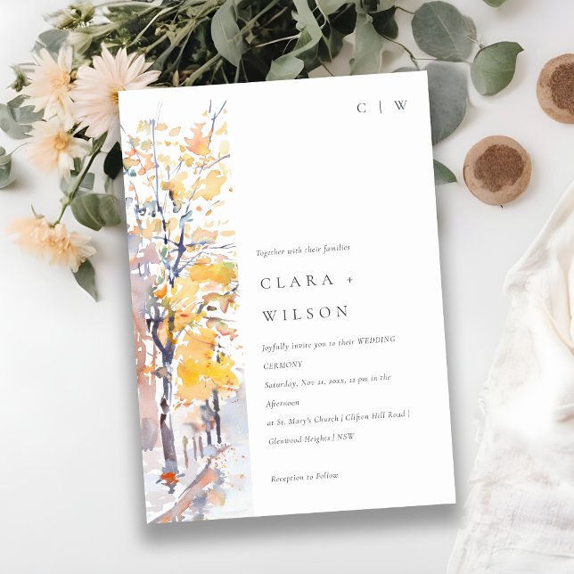 Rustikale Pastellgelbe Herbst-Landschaft Hochzeit Einladung (Von Creator hochgeladen)