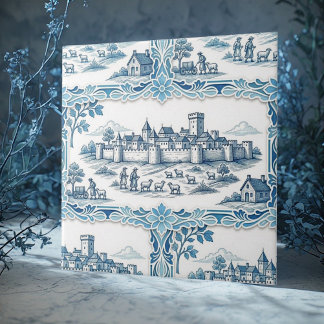 Rustikale pastorale Toile De Jouy Vintage-Textilie Fliese