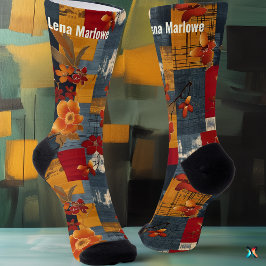 Rustikale Patchwork-Socken - Custom Red & Navy Socken