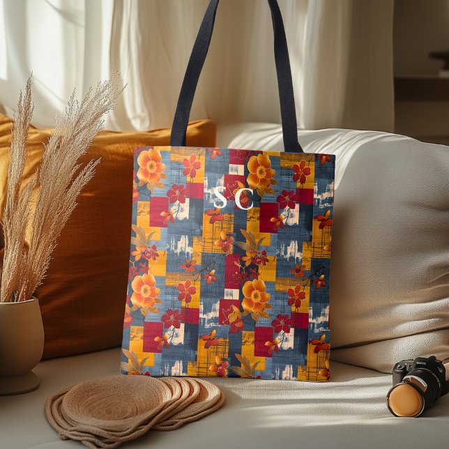 Rustikale Patchwork-Tasche mit Blumenblättern und  (Von Creator hochgeladen)