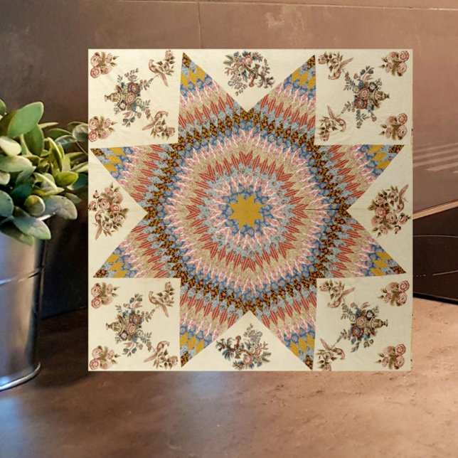 Rustikale Patchworkdecke Stern von Bethlehem Fliese (A colorful, rustic, vintage patchwork quilt pattern tile. Great for country home or modern farmhouse)