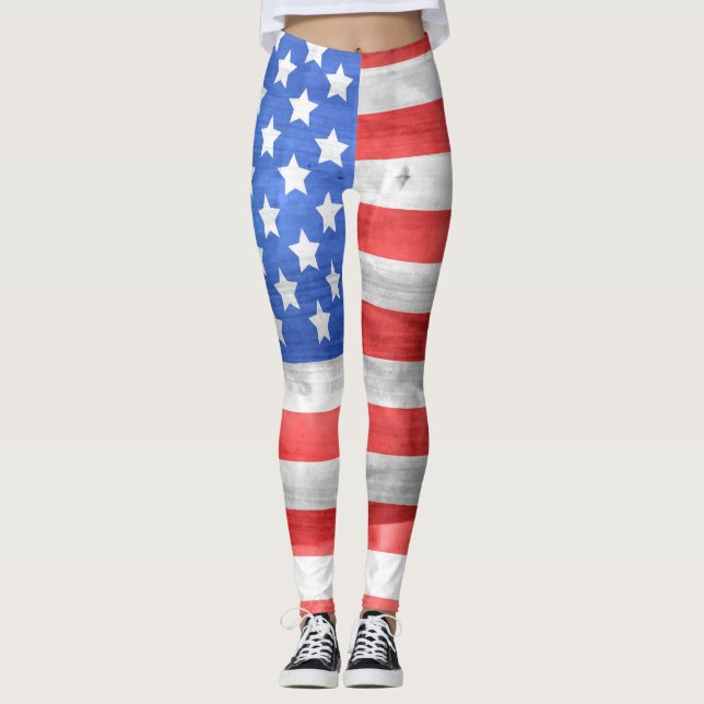 Rustikale, patriotische amerikanische Flagge Leggings (Vorderseite)