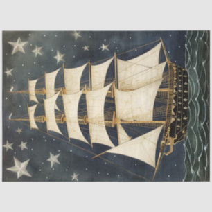 Rustikale Patriotische Tallschiff-Sterne Dekoupage Seidenpapier