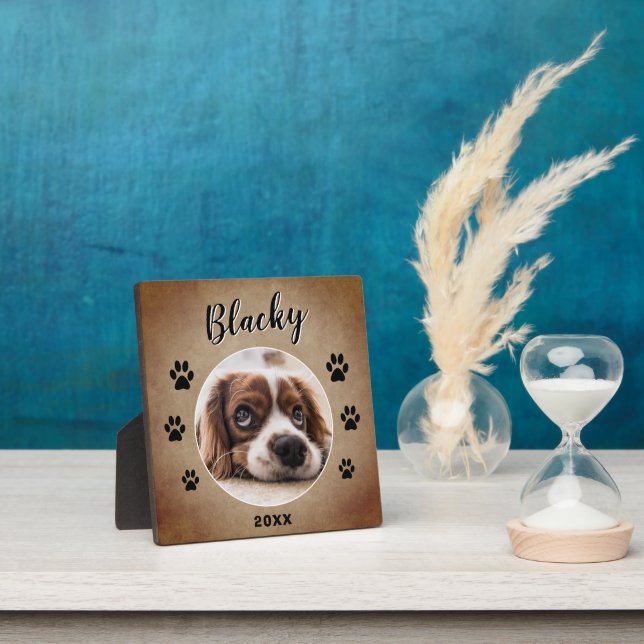 Rustikale Paw Print Dog Pet Name und Foto Fotoplatte (InSitu)