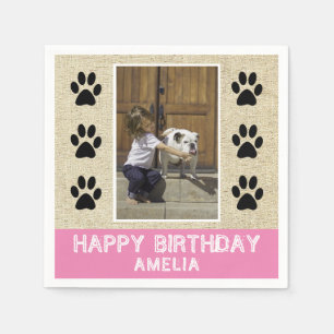 Rustikale Paw Prints Kinder Name Foto Geburtstagsp Serviette