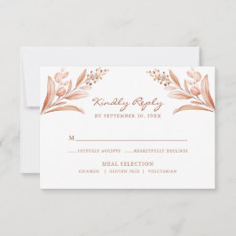 Rustikale Peach Blätter Bouquet Wedding RSVP Karte