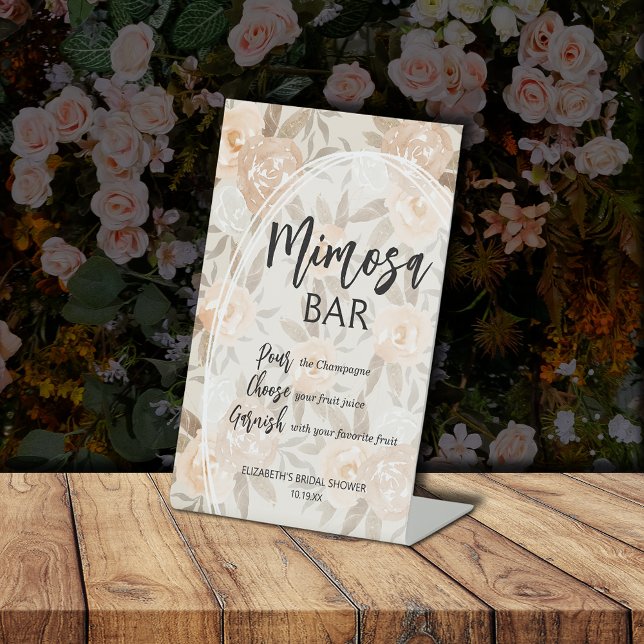 Rustikale Peach Blume Mimosa Brautparty Sockelschild (Rustic Peach Flowers Mimosa Bridal Shower Pedestal Sign)