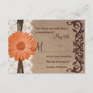 Rustikale Peach Coral Daisy Blume Wedding RSVP Car Karte