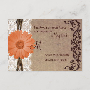 Rustikale Peach Coral Daisy Blume Wedding RSVP Car Karte