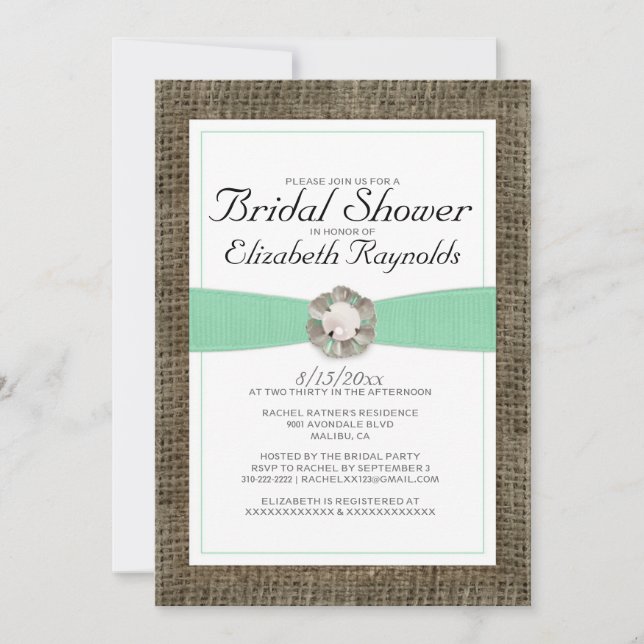 Rustikale Pearl Bridal Dusche Einladungen (Vorderseite)