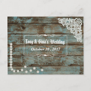 Rustikale Pearls & Lace Wedding RSVP Einladungspostkarte