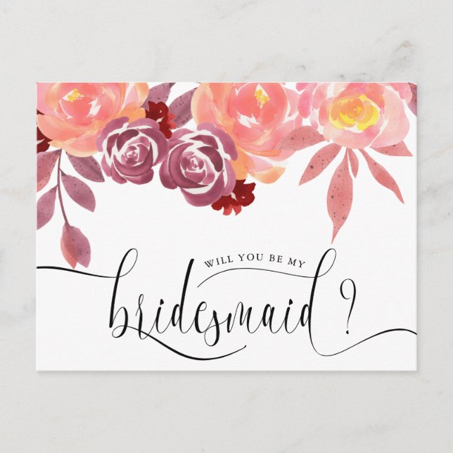 Rustikale Peonies Bridesmaid Einladung Postkarte (Vorderseite)