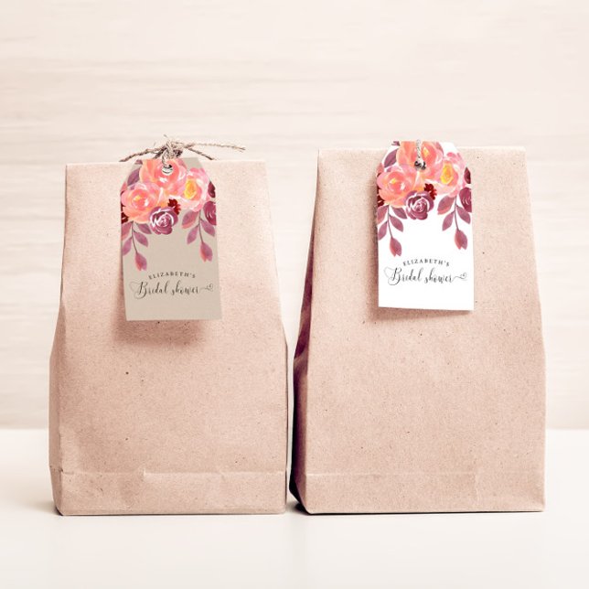 Rustikale Peonies Elegantes Script-Brautparty Geschenkanhänger (Von Creator hochgeladen)