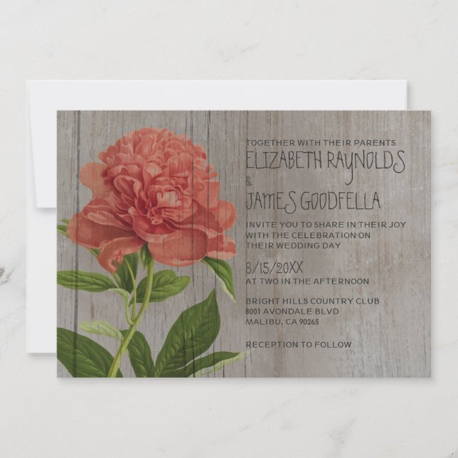 Rustikale Peonies Hochzeitseinladungen Einladung (Vorderseite)