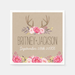 Rustikale Peony and Deer Antler Wedkins Serviette