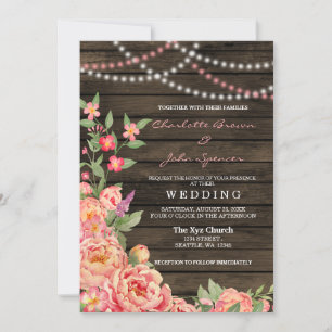 Rustikale Peony Barn Wood Wedding Einladung