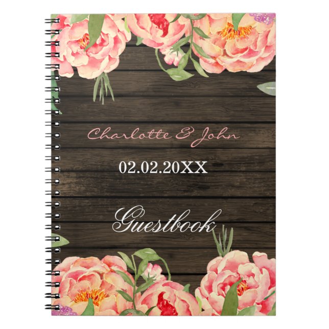 Rustikale Peony Barn Wood Wedding Notizblock (Vorderseite)