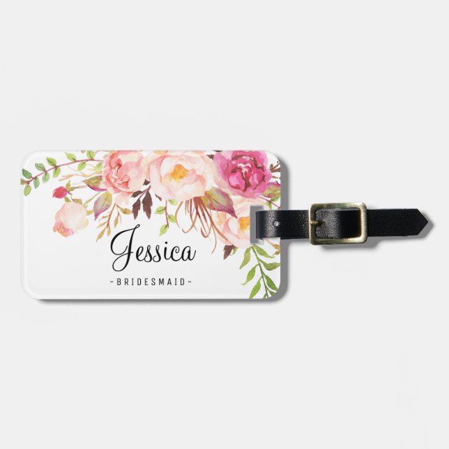 Rustikale Peony Floral Bridesmaid Gepäckanhänger (Vorderseite horizontal)