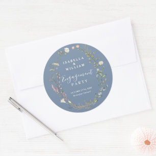 Rustikale Periwinkle-Boho-Wildblumen-Verlobungspar Runder Aufkleber
