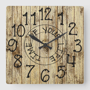 Rustikale Personalisierte Braune Holz Lebenszeit Quadratische Wanduhr