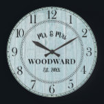 Rustikale Personalisierte Hochzeit New Yorker Groß Große Wanduhr<br><div class="desc">Eine rustikale moderne weiß gewaschene helltürkisblaue Holz mit Monogramm Hochzeitswand mit Datum eingerichtet.</div>