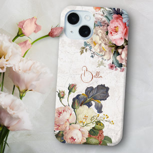 Rustikale, personalisierte Rosen & Iris im Vintage iPhone 15 Hülle