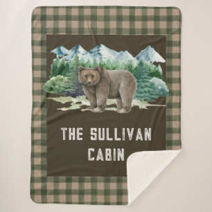 Rustikale Personalisierte Waldhütte Grizzly Bär Sherpadecke