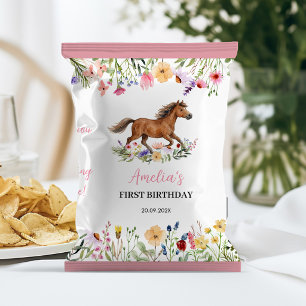 Rustikale Pferd Wildblumen Geburtstags-Chip-Tüten- Flyer
