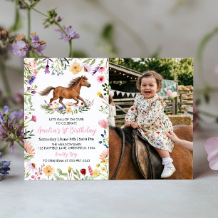 Rustikale Pferd Wildblumen Geburtstags-Foto-Einlad Dankeskarte