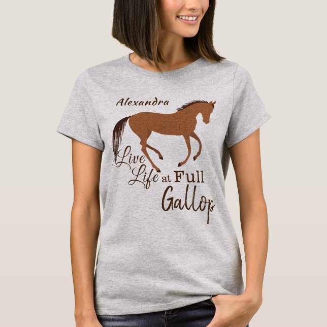Rustikale Pferde Imitate Leather Live Life Gallop T-Shirt (Vorderseite)