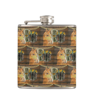 Rustikale Pferde Sonnenblumen Wagon Wheel Cowboy B Flachmann