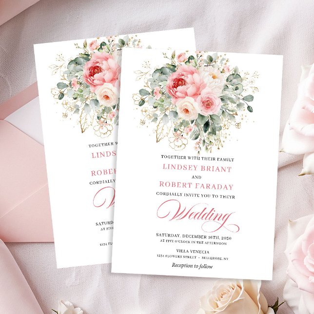 Rustikale Pfingstrosen-Hochzeits-Einladung mit gol Einladung (Rustic Blush Peony Gold Frame Wedding Invitation)