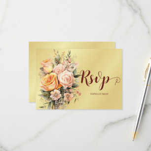 Rustikale Pfirsich- und Gold-Blume Hochzeit RSPV-K RSVP Karte