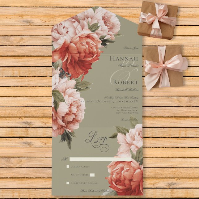 Rustikale Pfirsich- und Rostpfirsiche auf dem Plat All In One Einladung (Von Creator hochgeladen)