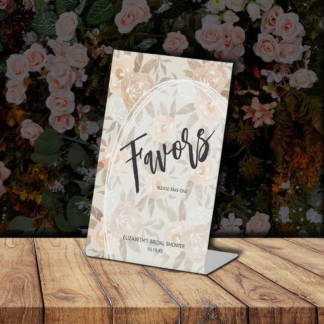 Rustikale PfirsichBlume Brautparty Sockelschild (Rustic Peach Flowers FAVORS Bridal Shower Pedestal Sign)